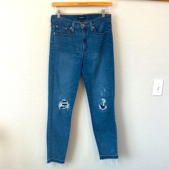 J Crew Denim Jean Pants 9 Inch High Rise Toothpick Distressed Blue size 27 - Picture 2 of 10